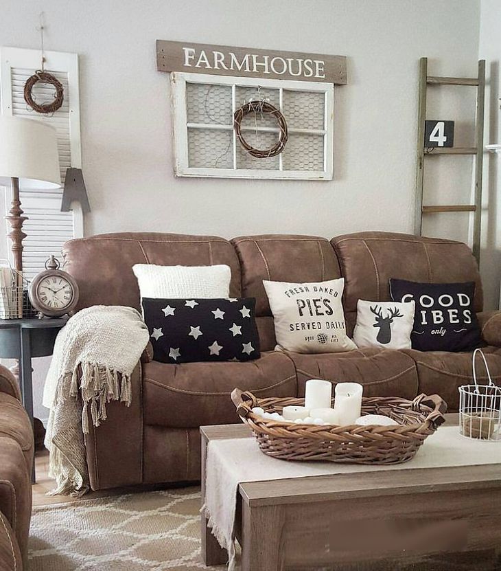 Style it with glam vintage brown couches